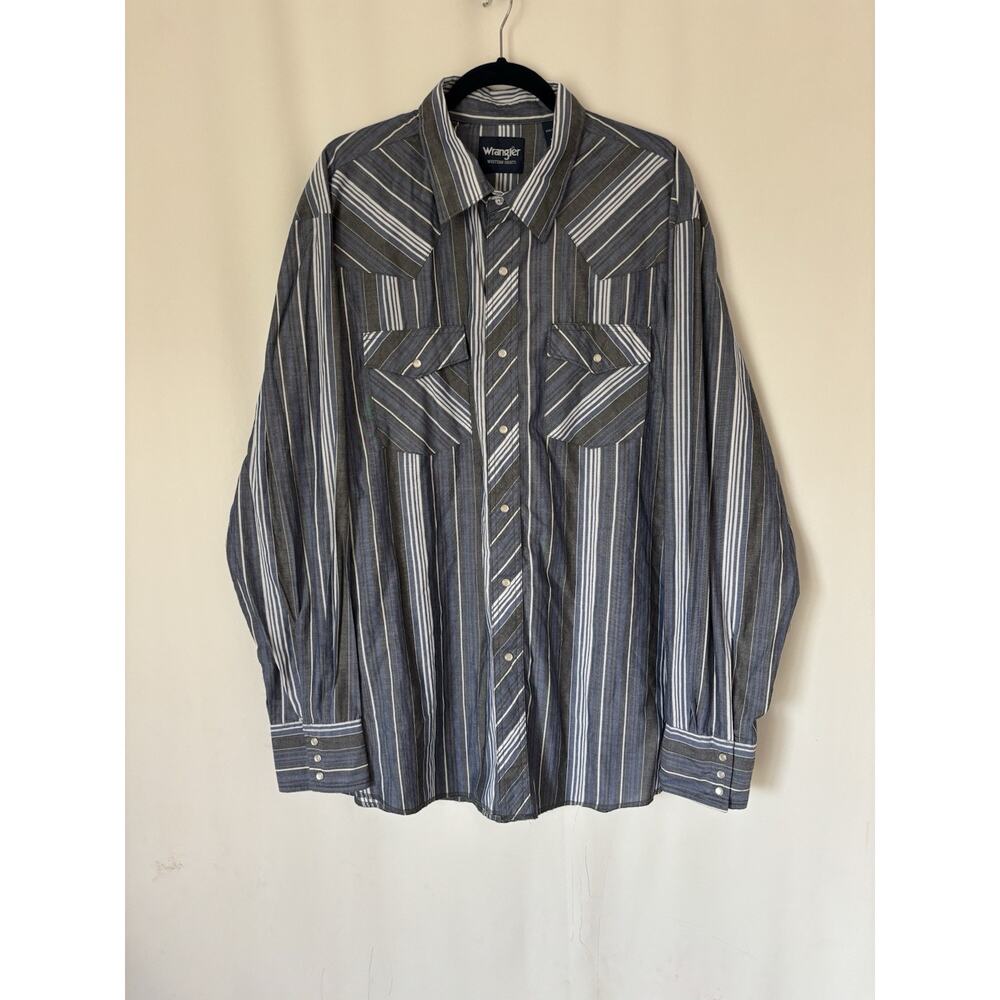 Wrangler Western Shirt Striped XXL Mens Pear Snap Gray Lightweight Button Up